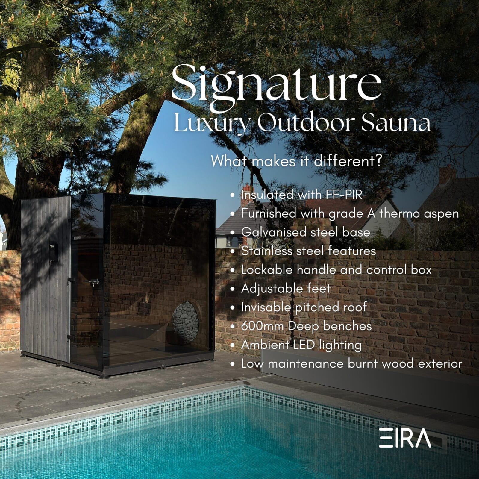 Signature Sauna by EIRA. luxury outdoor saunas for sale.