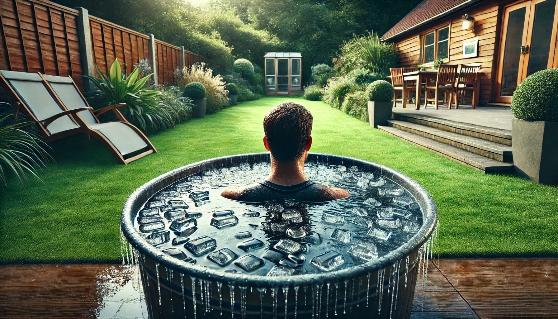 Someone sitting in a ice bath